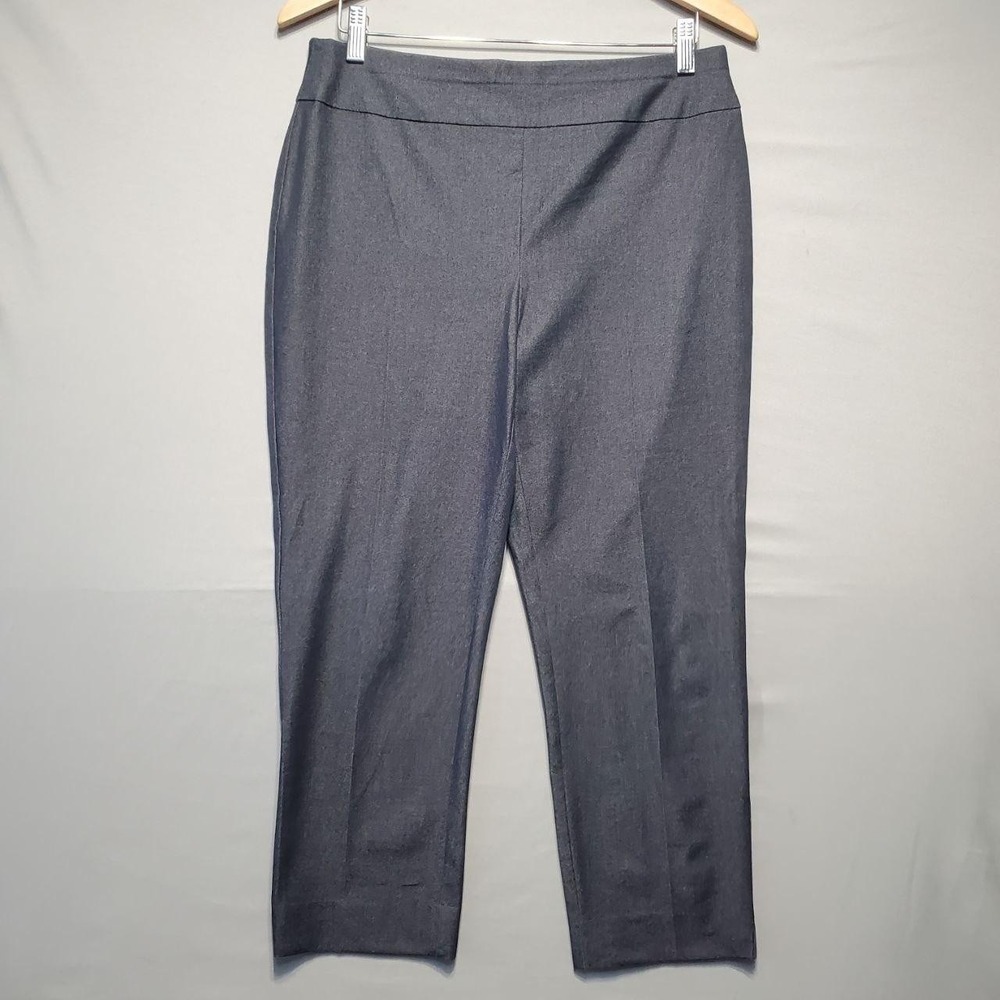 Chicos So Slimming Crop Pants Womens M Gray Stretch Denim‎ Pull On Slit Hem